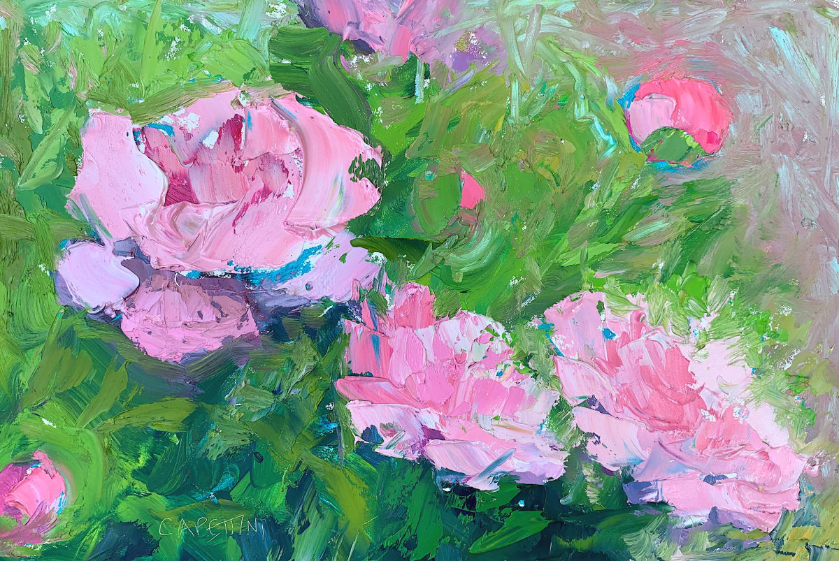 Garden Peony by Maggie Capettini  Image: Painted in the artist's garden using knives and pigment sticks