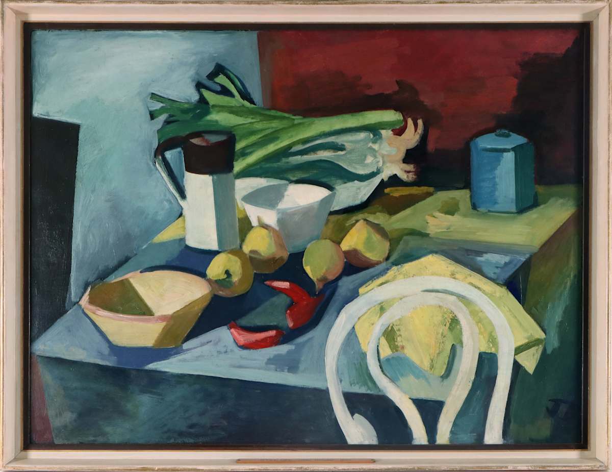 Still Life by Jean Bellette  Image: Jean Bellette, ‘Still life’, 1955, oil on board, 90 x 120 x 6.5 cm (framed). Winner of Carillon City Festival Prize. Collection of Bathurst Regional Art Gallery.