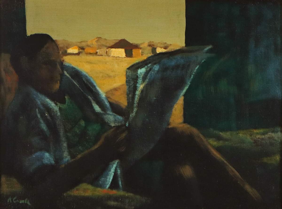 Man reading newspaper, North Queensland" by Ray Austin Crooke 