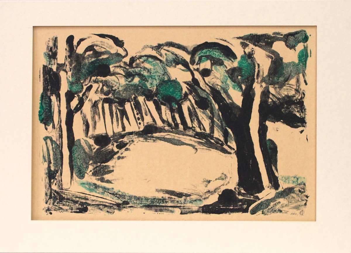 Pond between trees by Merrick Fry 