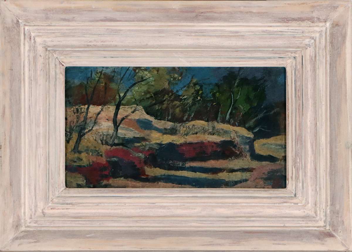 Gully, Hill End by Paul Haefliger  Image: Paul Haefliger, 'Gully, Hill End', n.d., oil on board, 13.5 x 23. 5 cm. Collection of Bathurst Regional Art Gallery. Purchased with the assistance of John Olsen, Patron of the Gallery, 1997