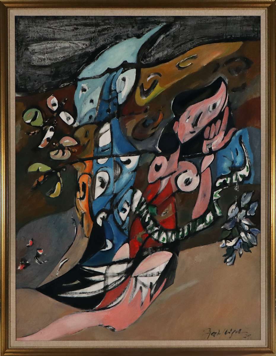 Snake Charmer by Paul Haefliger  Image: Paul Haefliger, 'Snake Charmer', 1979, oil on board, 118.5 x 88.5 cm. Collection of Bathurst Regional Art Gallery. Gift of John Shaw and Sima Oertli, 1993.