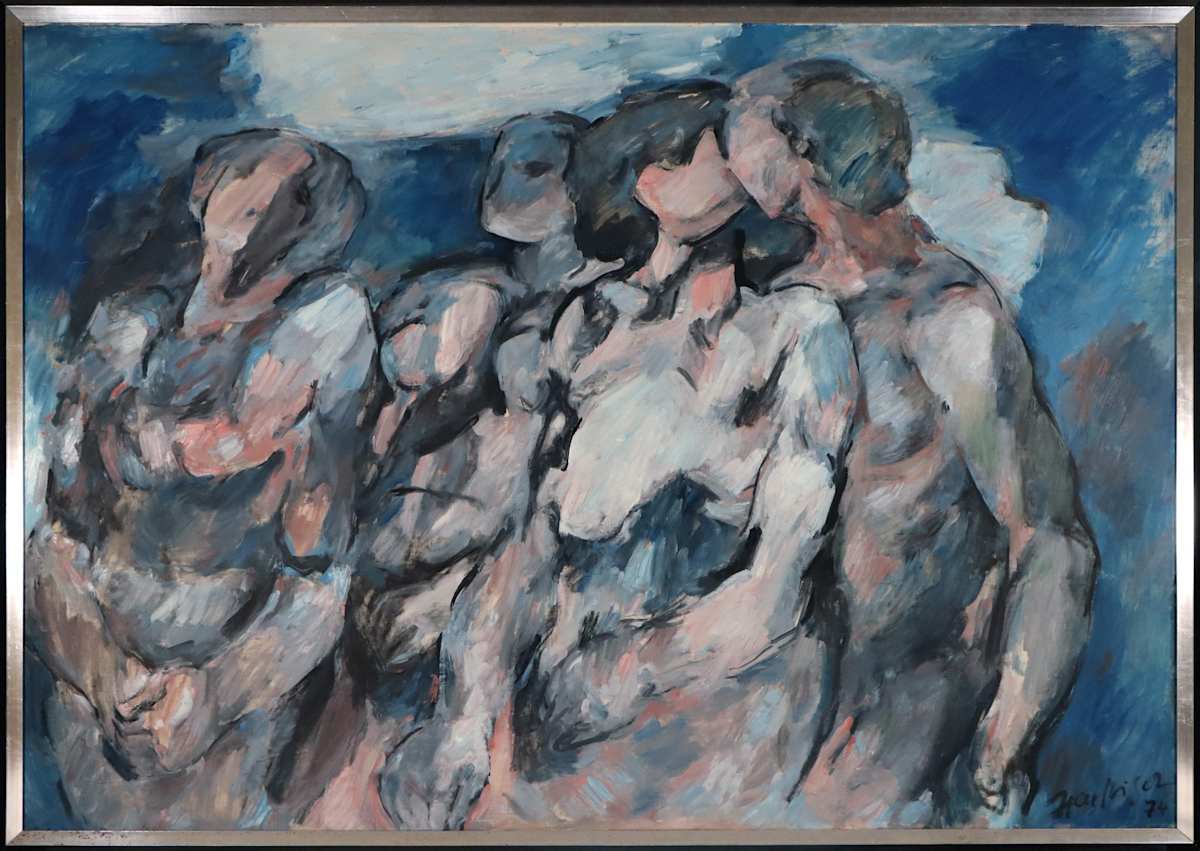 The Kiss by Paul Haefliger  Image: Paul Haefliger, ‘The Kiss’, 1974, oil on canvas, 130 x 188 x 6.5 cm. Gift of John Shaw and Sima Oertli. Collection of Bathurst Regional Art Gallery.