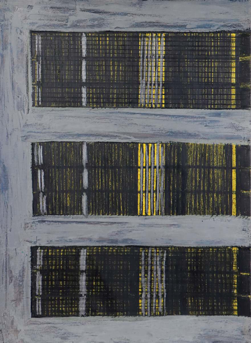 Grey, yellow, black, windows by Mandy Martin, Image 1.