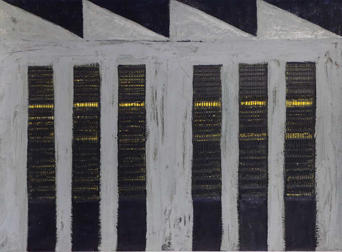 Grey, yellow, black windows with sawtooth by Mandy Martin, Image 1.