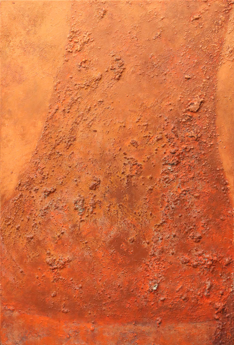 Power Station / Dust Storm (part 4) by Mandy Martin  Image: Mandy Martin, ‘Power Station / Dust Storm (part 4)’, 2011, ochre, pigment and oil on linen, 150.5 x 106 x 3 cm.  Donated through the Australian Government's Cultural Gifts Program by the artist.  Collection of Bathurst Regional Art Gallery.