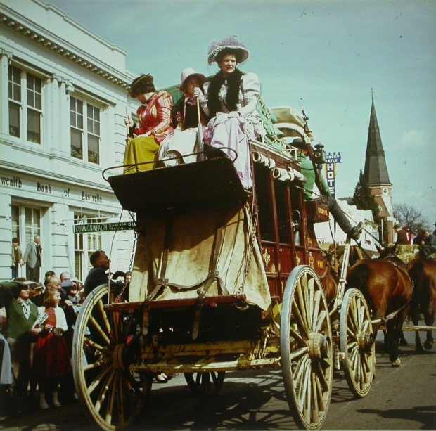 Cobb & Co coach, sesqui-centenary celebrations procession by Frederick Smith 