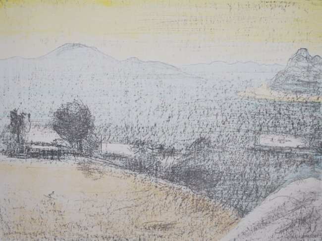 Mid Afternoon by Lloyd Rees  Image: Lloyd Rees, ‘Mid Afternoon’, 1984, lithograph on paper, 39.5 x 53 x 4 cm. Collection of Bathurst Regional Art Gallery.