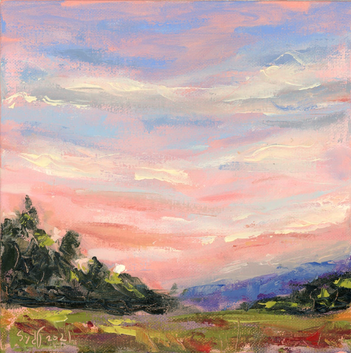 Hameau oil landscape pink sky by Sydney Turner 
