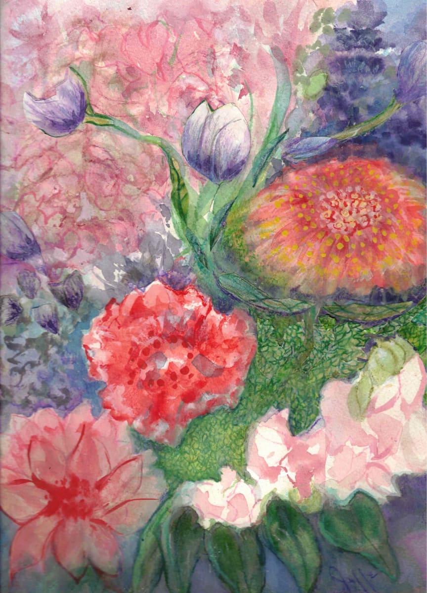 Spring Flowers by Judith Jaffe  Image: Well, it’s spring, and everything is in bloom. Nature is so beautiful. Since I am toward the end if my life, why not paint flowers?