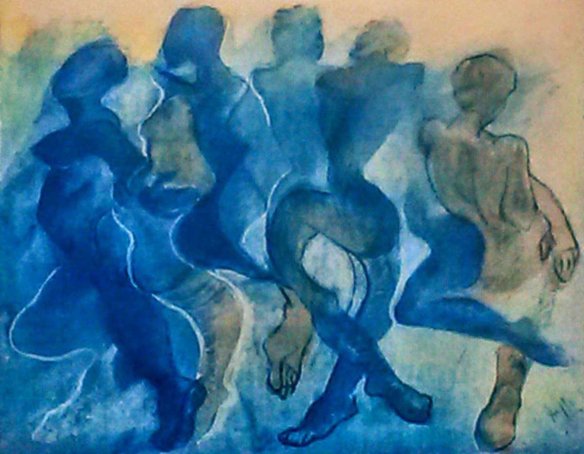Frenetic by Judith Jaffe  Image: Expressive female figures dancing to music created using the cyanotype technique 