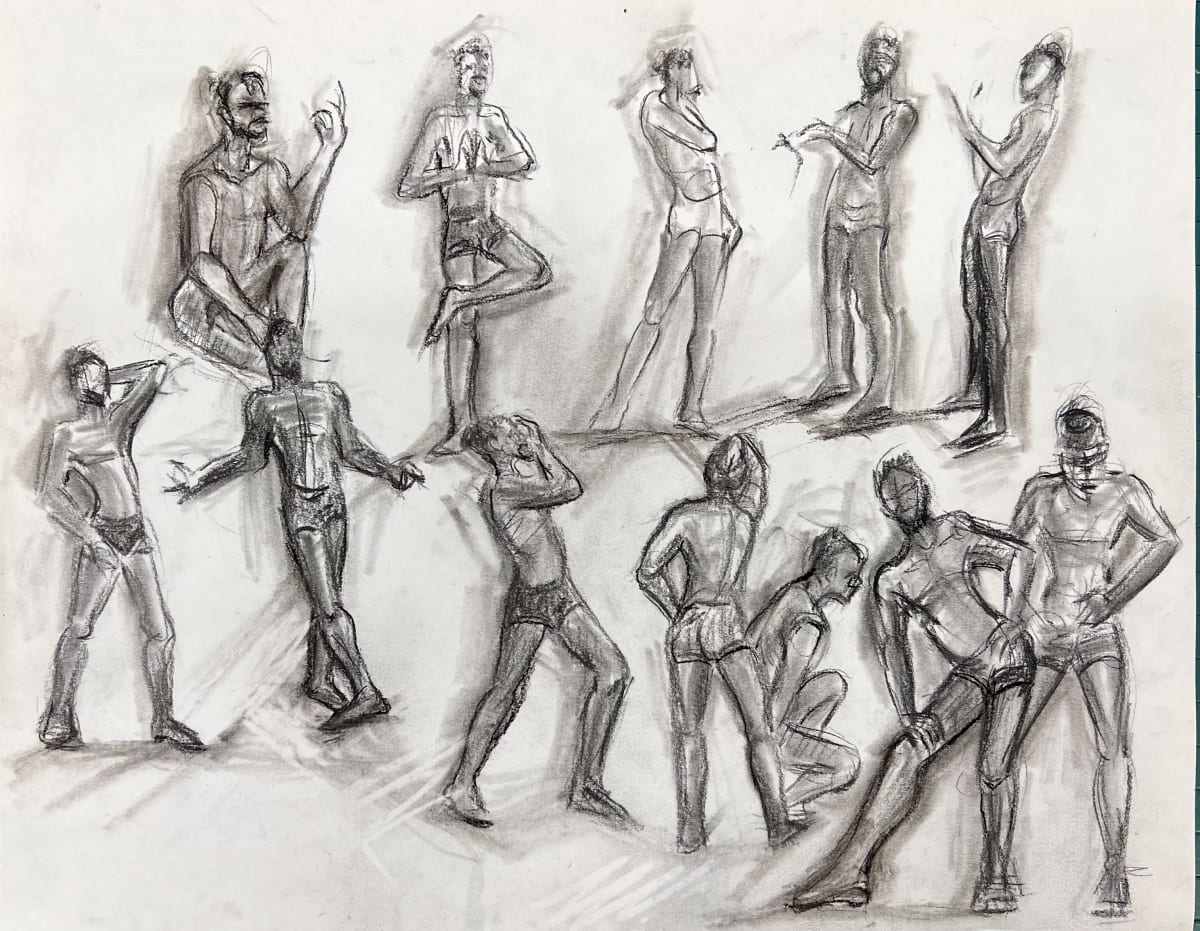 Three-minute Poses on Zoom by Judith Jaffe  Image: moving figure study
