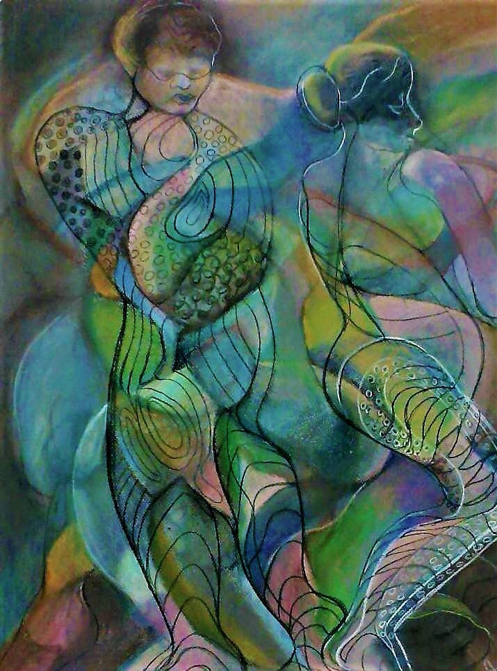 Moving to MUSIC by Judith Jaffe  Image: Pastel drawing on paper interpreting model while she moves to music