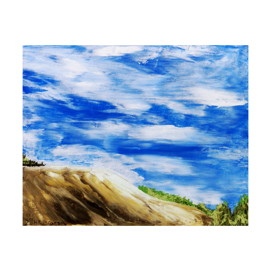 Western Skies 4 Landscape Painting by Helena Kuttner-Giasson  Image: Western Skies 4  is a Miniature acrylic on canvas painting of the vast expansive skies of the western states, against a foreground of foothills in summer.