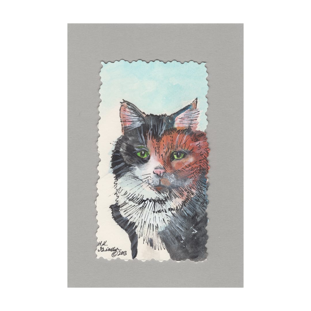 Calico Cat Watercolor Cat Painting by Helena Kuttner-Giasson  Image: Calico Cat Watercolor Cat Painting