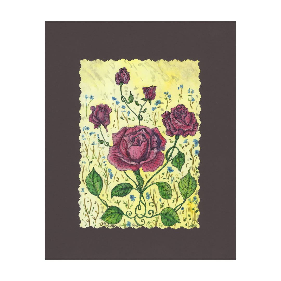 Burgundy Roses Floral Watercolor Painting by Helena Kuttner-Giasson  Image: Burgundy Roses Floral Watercolor Painting
