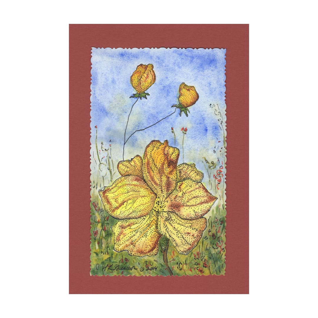 Golden Blossom 4 Floral Watercolor Painting by Helena Kuttner-Giasson  Image: Golden Blossom 4 Floral Watercolor Painting