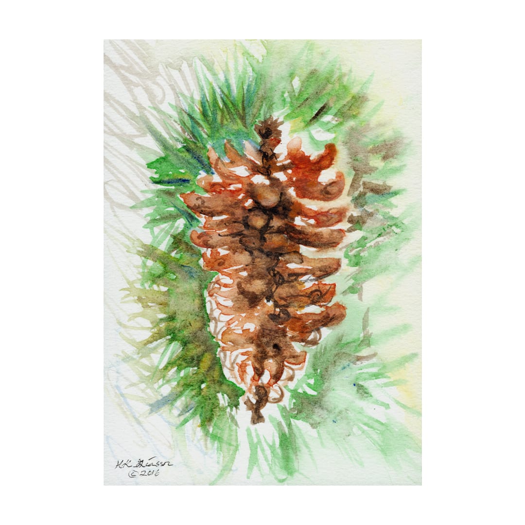 Winter Pine Cone Nature Painting by Helena Kuttner-Giasson  Image: Winter Pine Cone Nature Painting