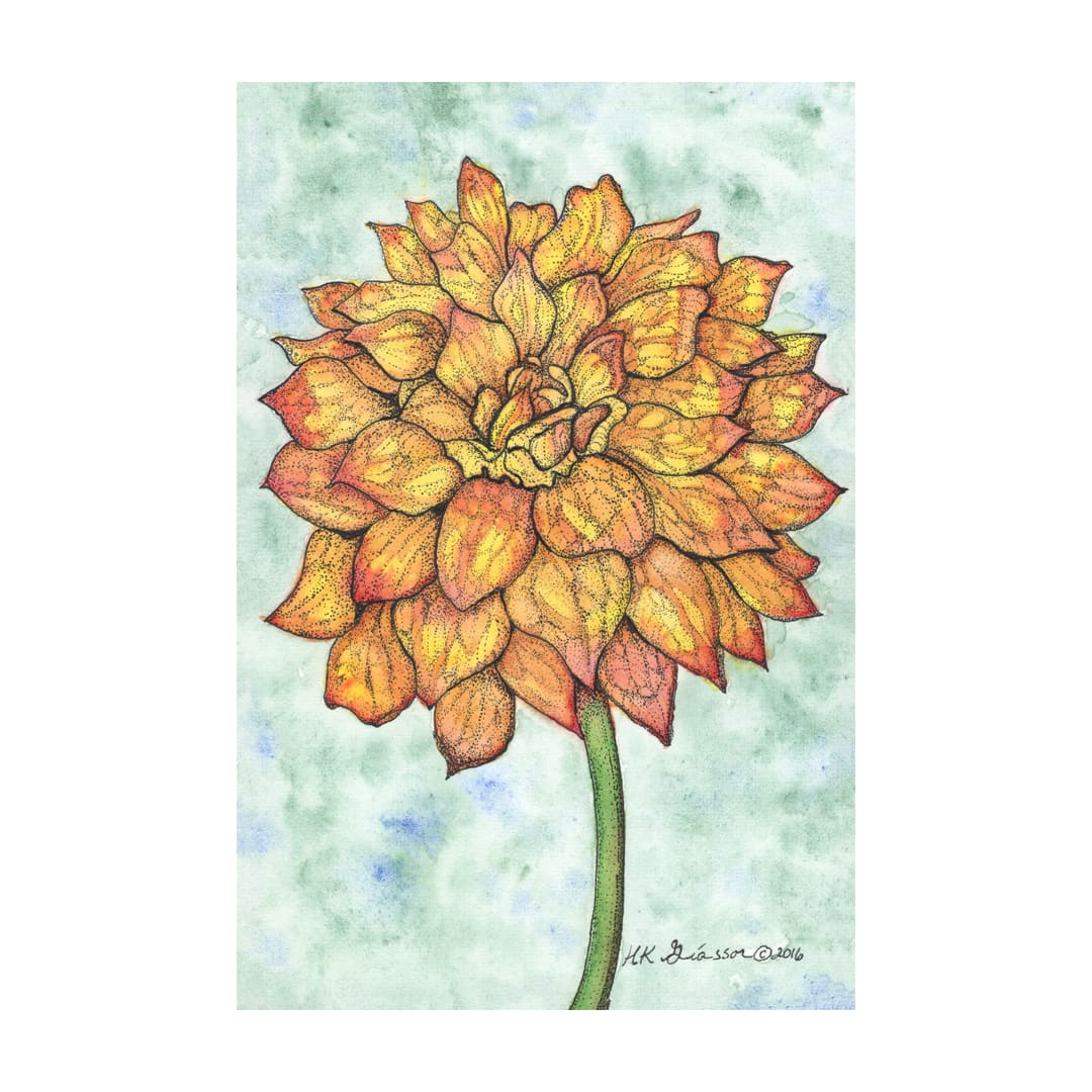 Dahlia 2 Watercolor Floral Painting by Helena Kuttner-Giasson  Image: Dahlia 2 Watercolor Floral Painting