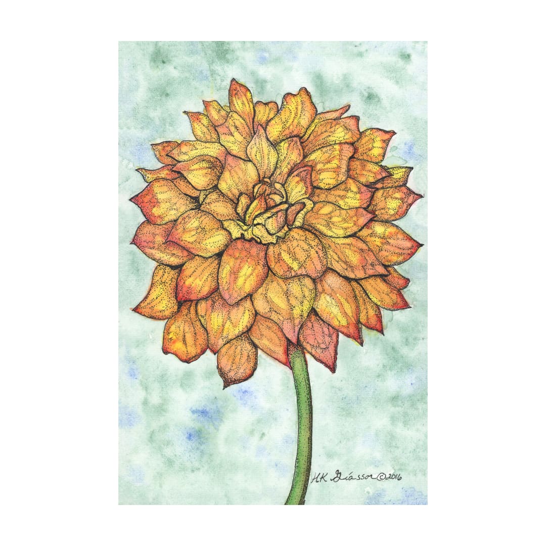 Dahlia 2 Watercolor Floral Painting by Helena Kuttner-Giasson  Image: Dahlia 2 Watercolor Floral Painting