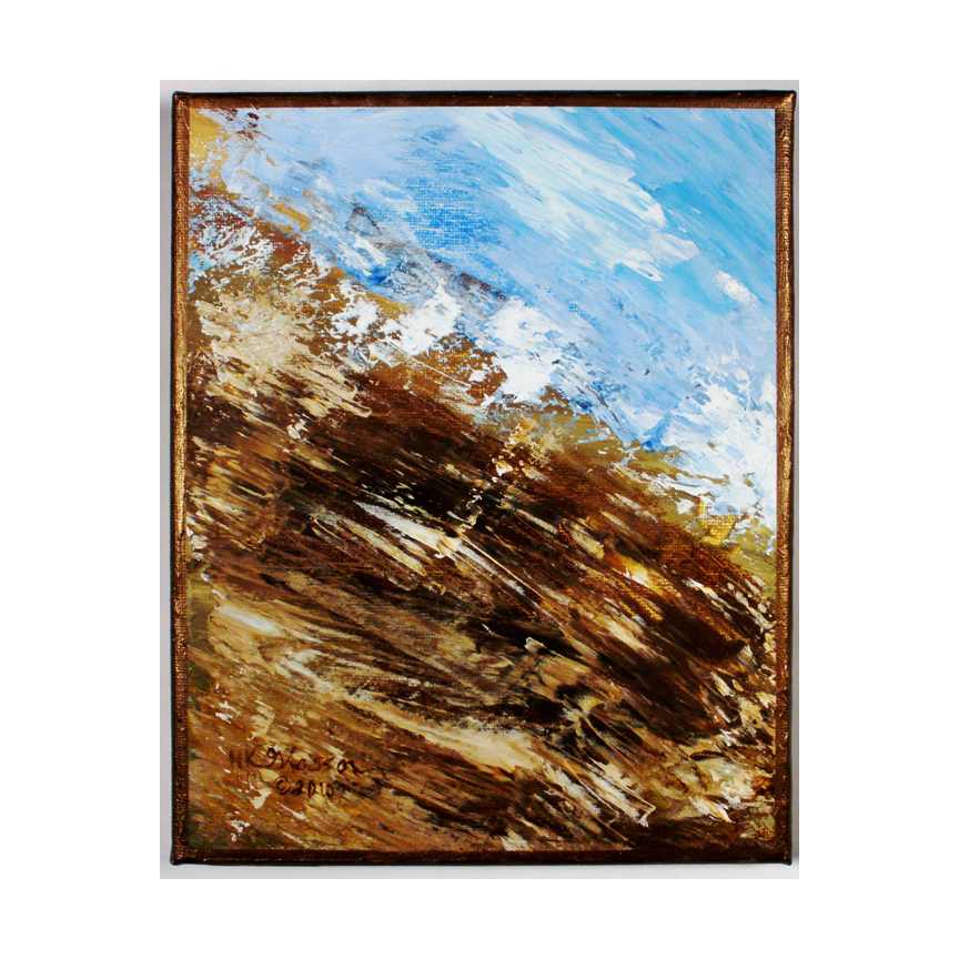 Ripples of Lakeshore and Azure by Helena Kuttner-Giasson  Image: Ripples of Lakeshore and Azure is part of a series of miniature acrylic paintings depicting the lake shoreline against a backdrop of waves dancing against the Lake Huron shore.