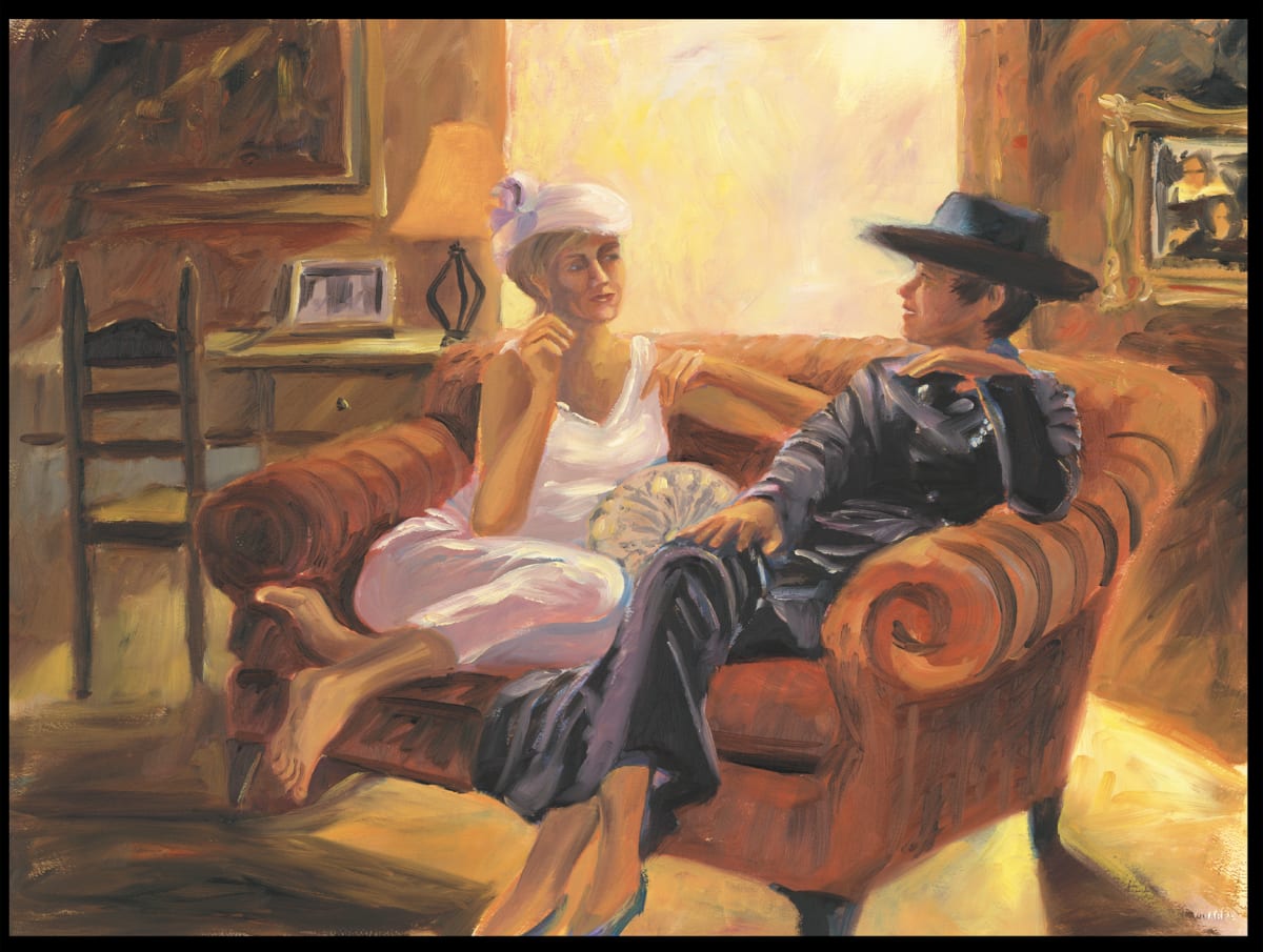 Couch Conversations - Oil on Paper - Framed/Glass by MICHELE BYRNE 