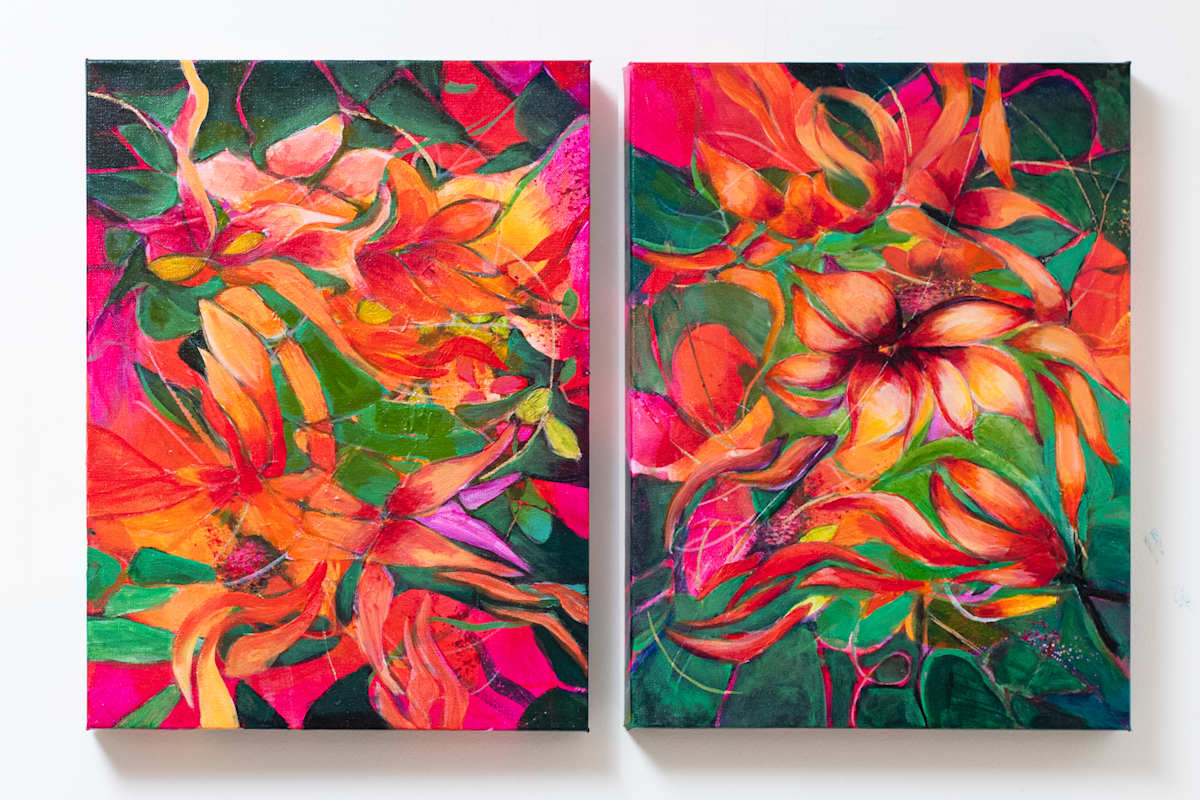 Orange Flowers Diptych by Carolyn Wonders 