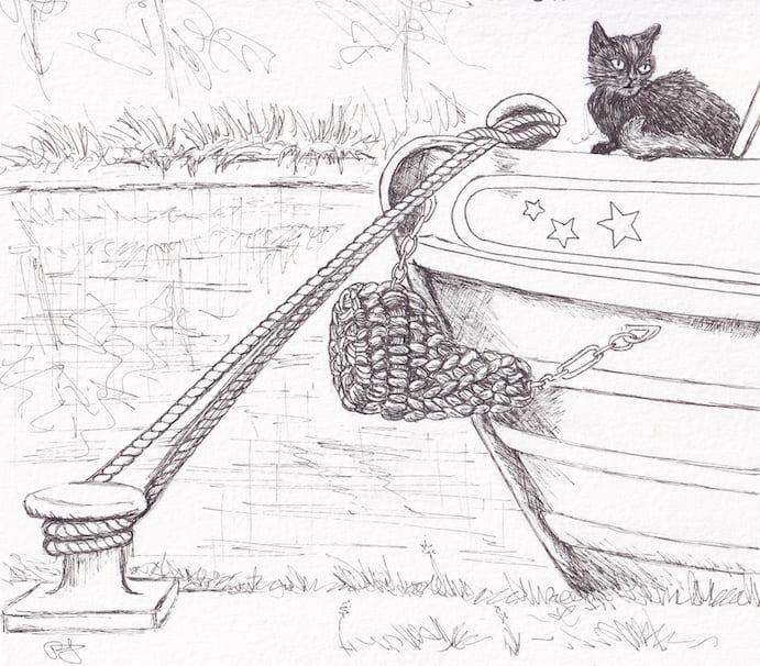 Black Cat on a Narrowboat by Paula Jobson 