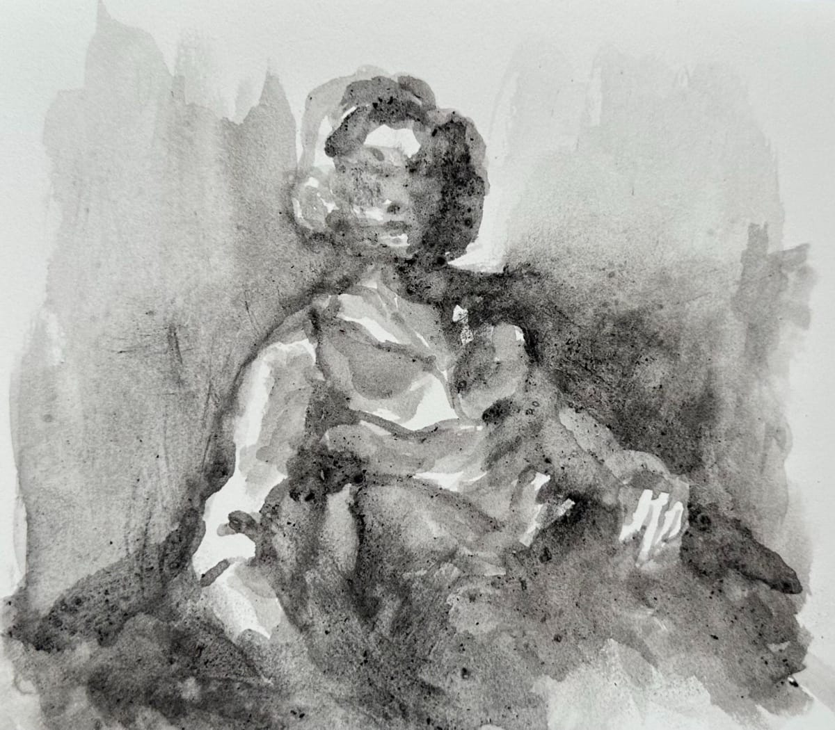 Monochrome Reverie by Lorna Herf  Image: A quiet moment in black and white. Hand ground watercolor pigment made from oak and horsetail charcoal.