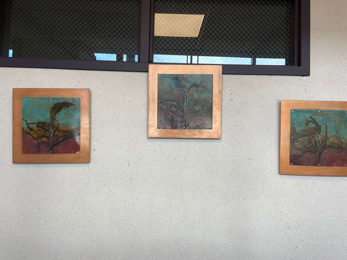 Three abstract paintings on copper 