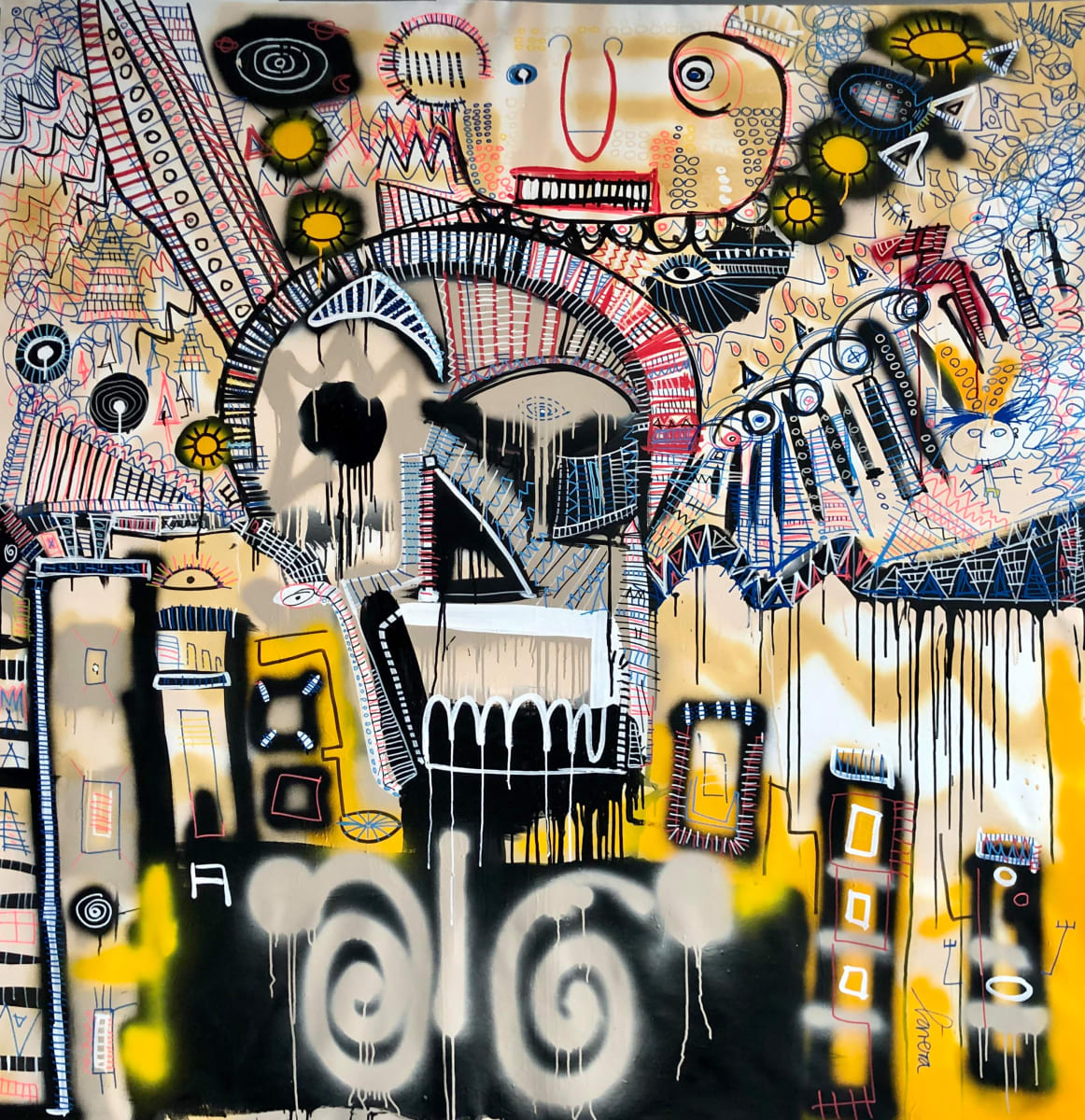 Sin Fronteras by Fernanda Lavera  Image: This painting is made using acrylic, aerosols, oils and markers. Painted on canvas.
