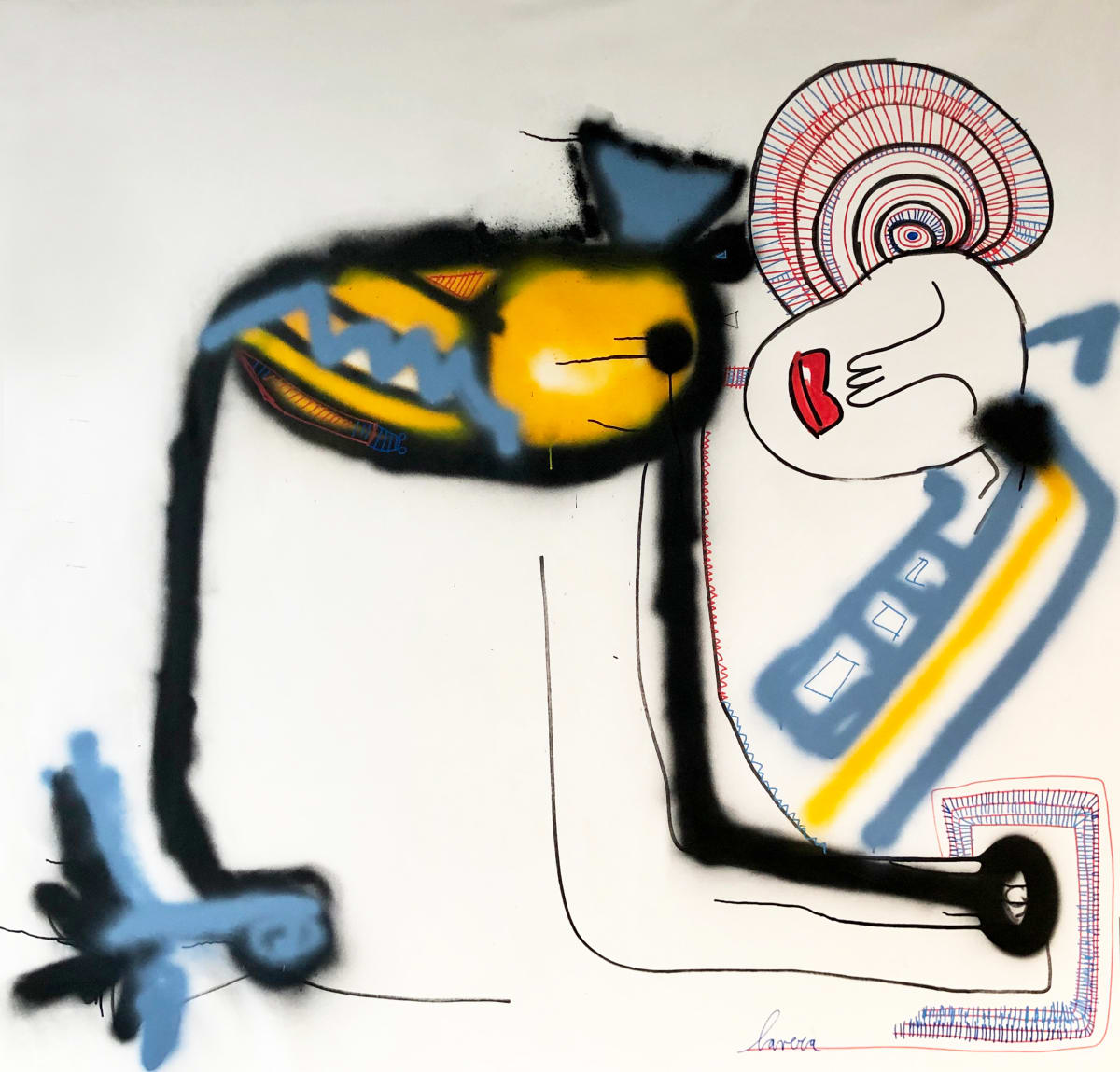 Mujer Abeja by Fernanda Lavera  Image: This painting is made using a base of acrylic, aerosols, oils and markers. Painted on canvas.