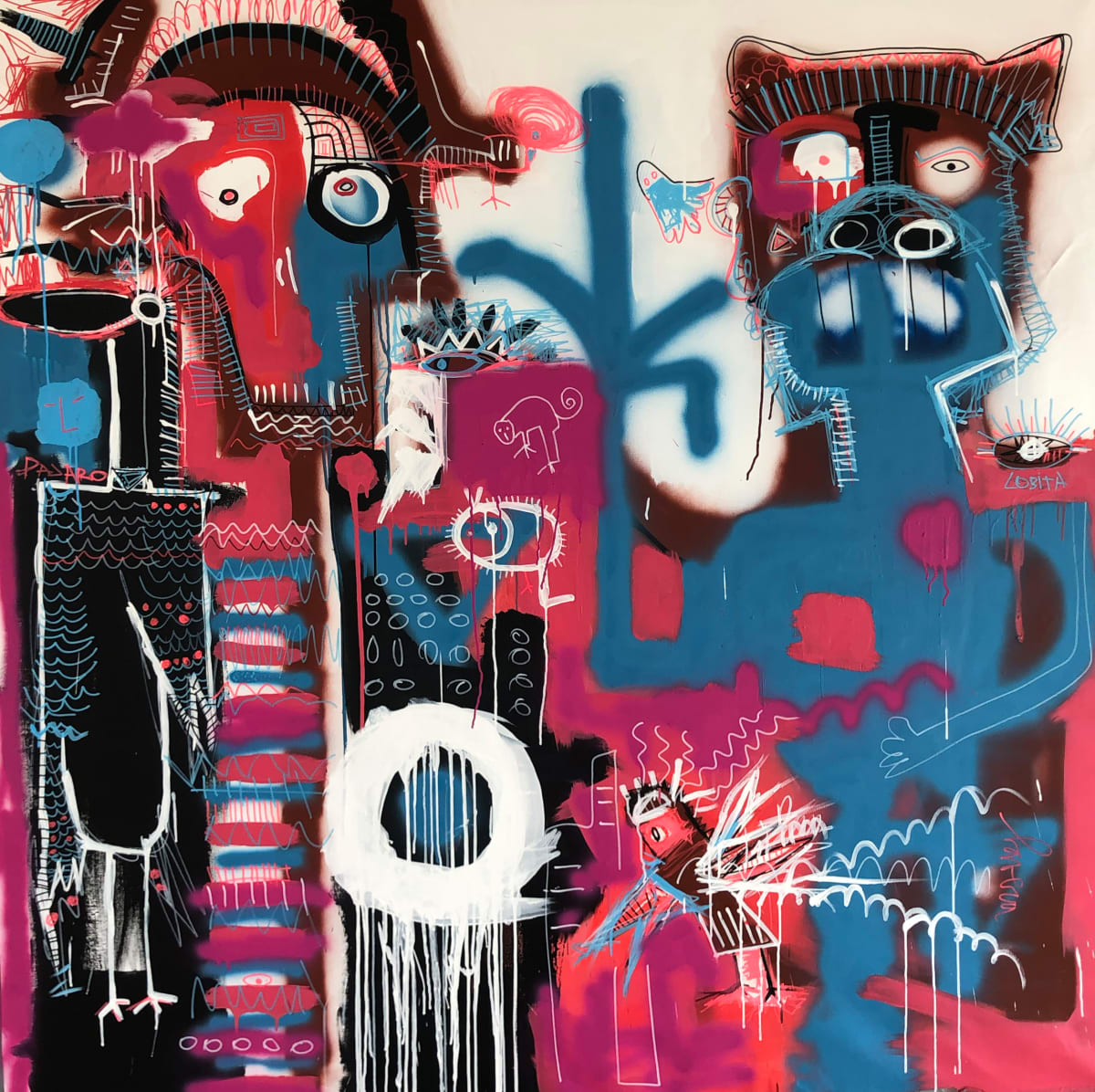 Funeral by Fernanda Lavera  Image: This painting is made using acrylic, aerosols, oils, pigments and markers. Painted on canvas.