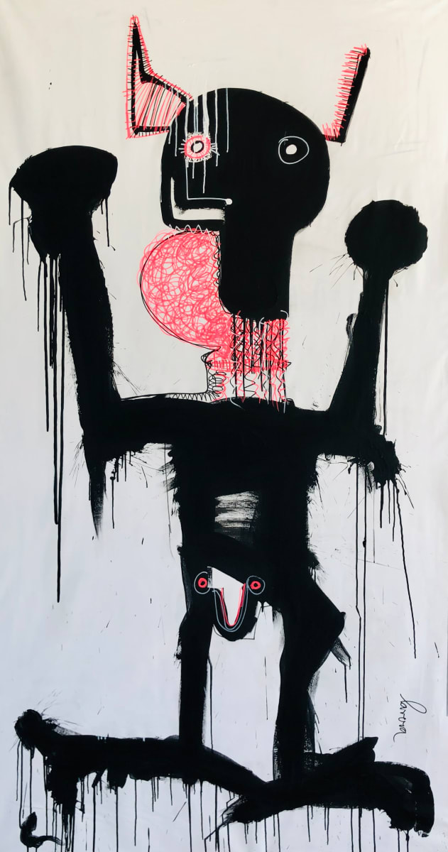 No Food by Fernanda Lavera  Image: This painting is made using white acrylic, black acrylic and fluo marker. Painted on canvas.