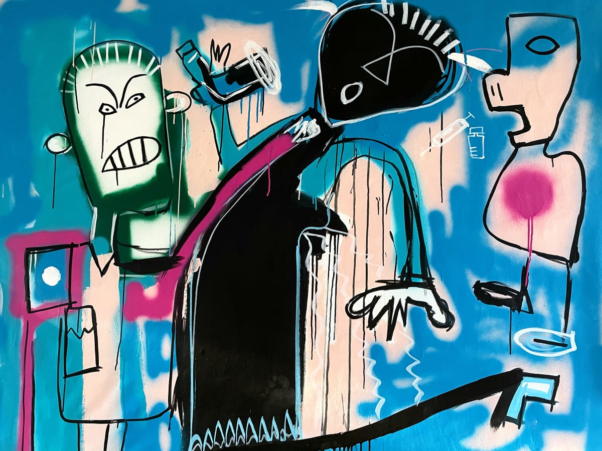 Quiero mi vacuna by Fernanda Lavera  Image: This painting is made using acrylic, aerosols and markers. Painted on canvas.