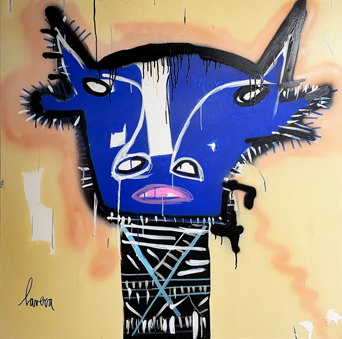Bull's Mask by Fernanda Lavera  Image: This paint is made with acrylics, acrylic, and gas-based sprays, cellulose acetate, butane, titanium, and markers on canvas.