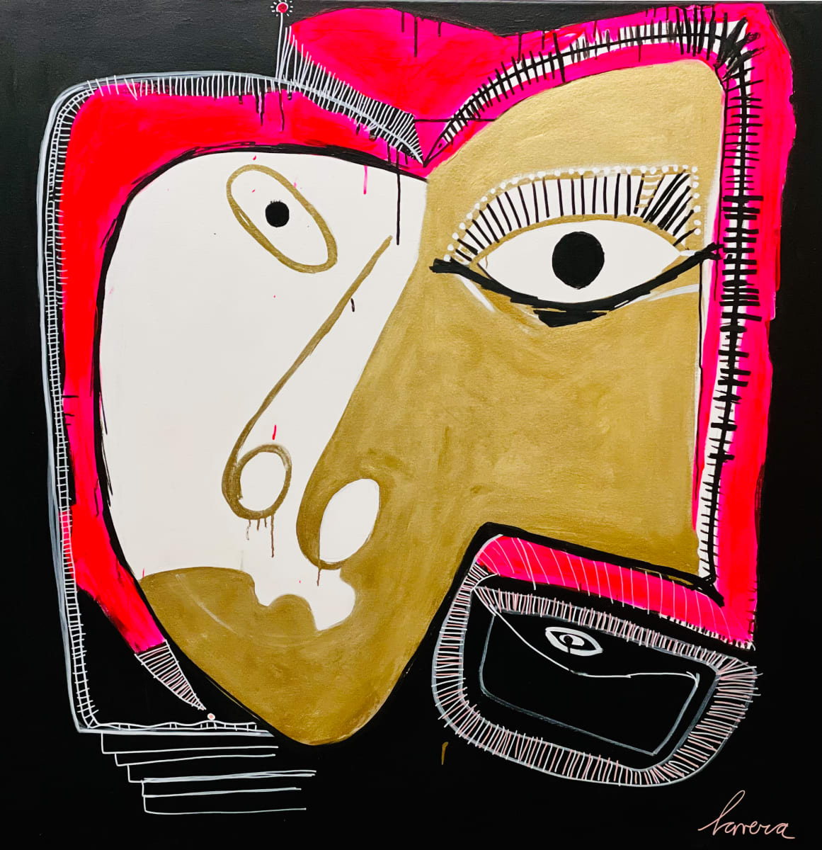 La Faraona by Fernanda Lavera  Image: This painting is made with acrylics, gold pigment and markers. Painted on canvas.