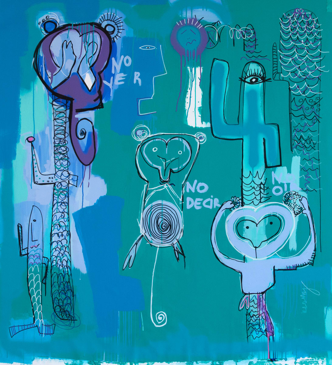 Monkey Mind IV by Fernanda Lavera  Image: This painting is made using acrylic, aerosols and markers. Painted on canvas.