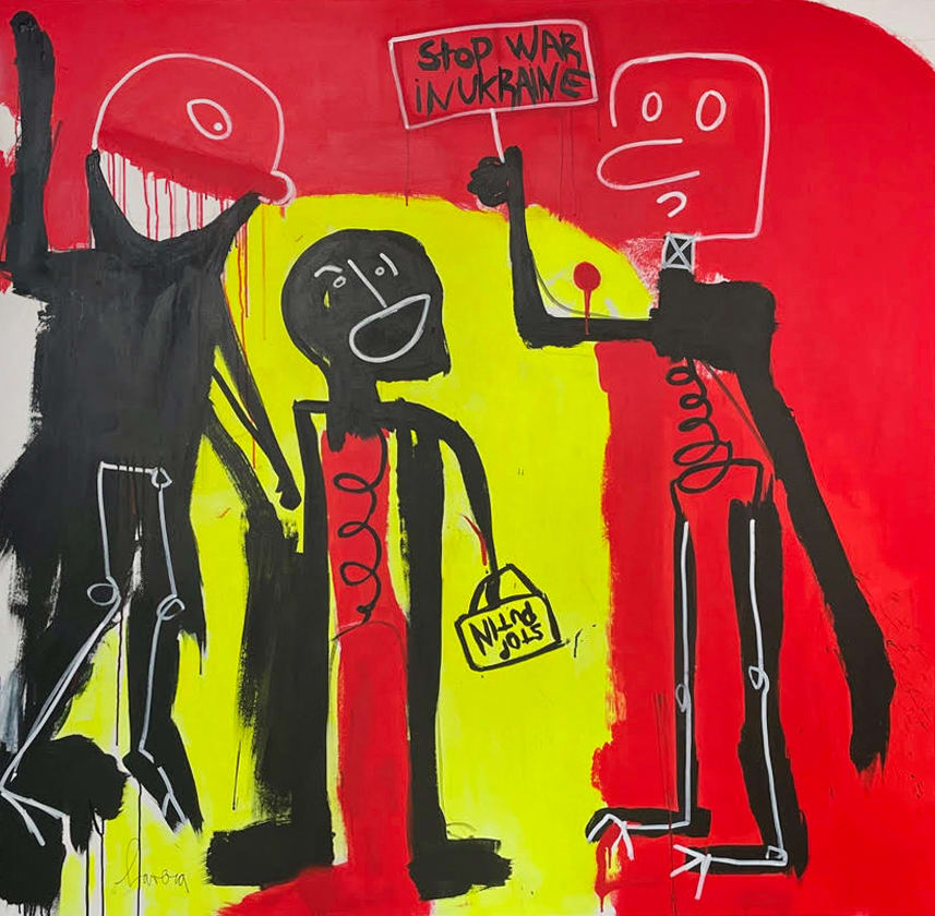 Stop War by Fernanda Lavera  Image: This painting is made using acrylic and markers. Painted on canvas.