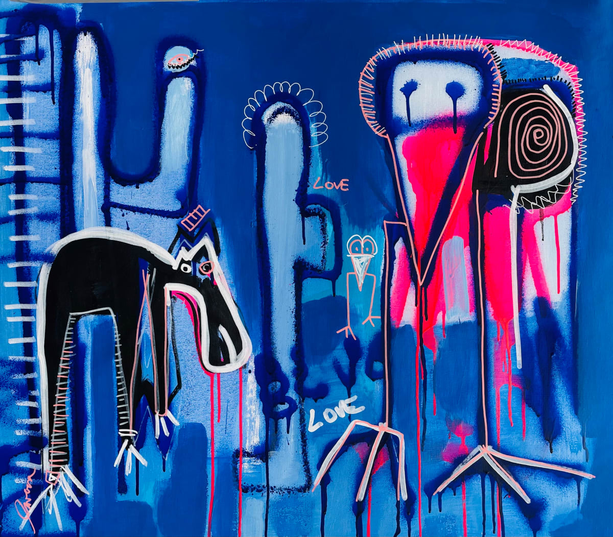 The Stork by Fernanda Lavera  Image: This painting is made using oil paint mixed with linen acrylic, aerosols and markers. Painted on canvas.