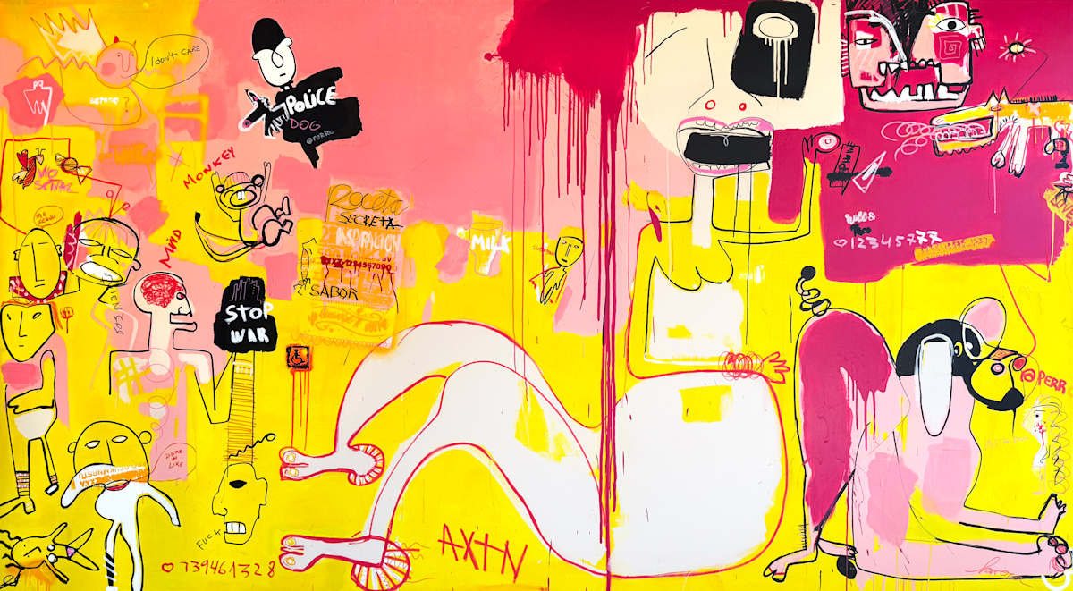 @Perro by Fernanda Lavera  Image: This painting is made using acrylics, aerosols and markers. Painted on canvas.