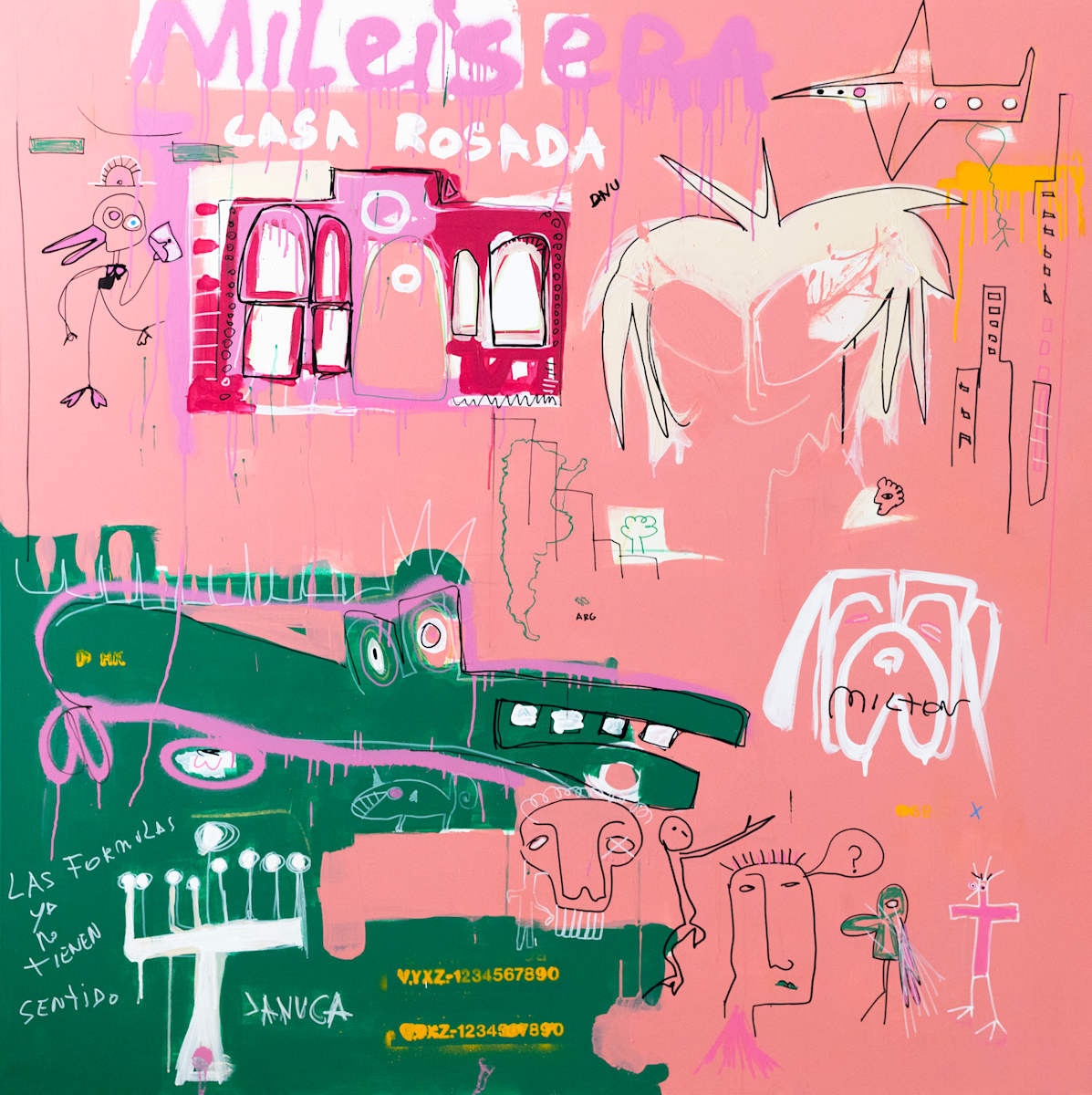 Milei's Era by Fernanda Lavera  Image: This painting is made using acrylic, aerosols and markers. Painted on canvas.