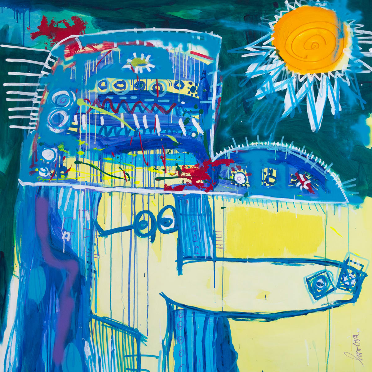 Rapero Dog by Fernanda Lavera  Image: This painting is made using acrylic and fibers. Painted on canvas.