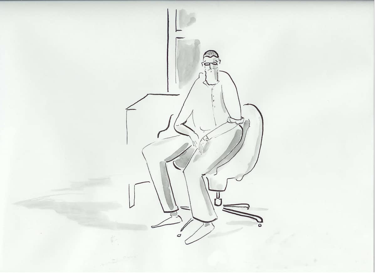 Rabbi in office chair (two drawings) by Sarah Jane Lapp 