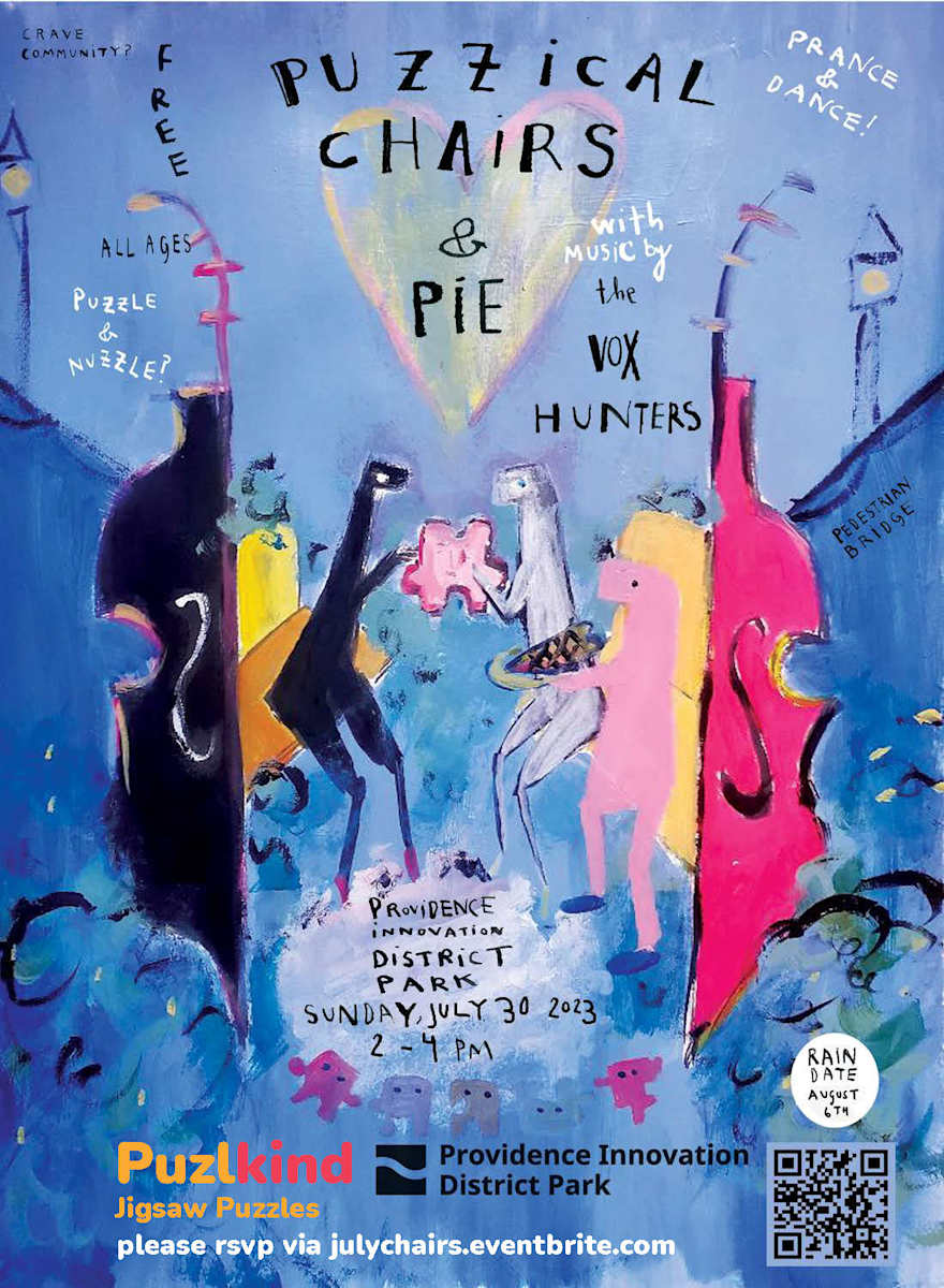 Puzzical Chairs & Pie with Live Music by Skyjelly 2023Poster - Edition of 4 with handpainted dates by Sarah Jane Lapp 