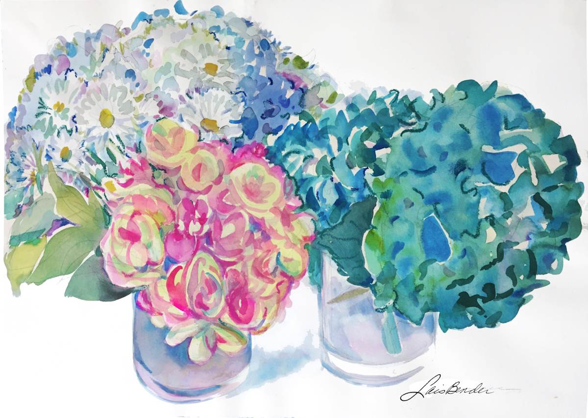 Red White and Blue Hydrangeas II by Lois Bender, Image 1.