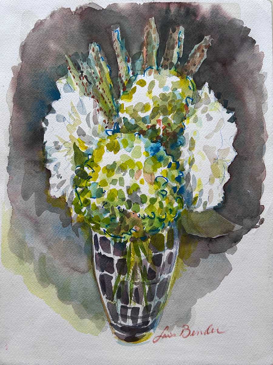Green & White Dahlias & Vase by Lois Bender, Image 1.