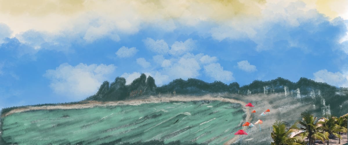 ART165 Rio(barracas) by Bella Moraes ArtWork  Image: Praia Ipanema ao Leblon com seus morros : Dois Irmãos e a Pedra da Gávea 