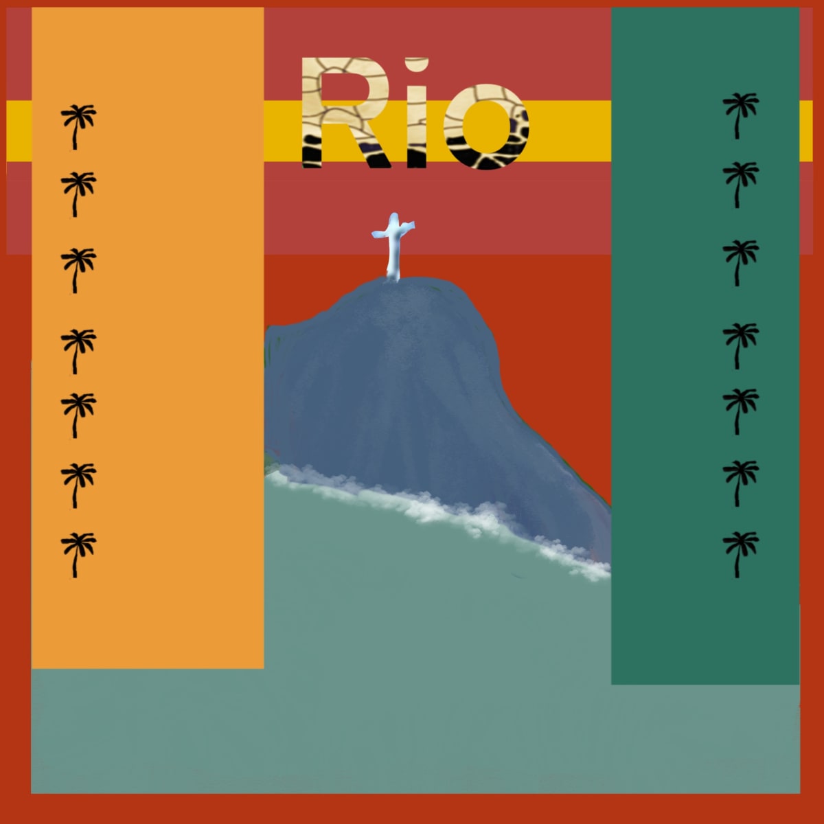 ART145 Rio calçadão by Bella Moraes ArtWork  Image: Cristo, coqueiros e seu nome escrito com pedras portuguesas, símbolo dos calçadões
