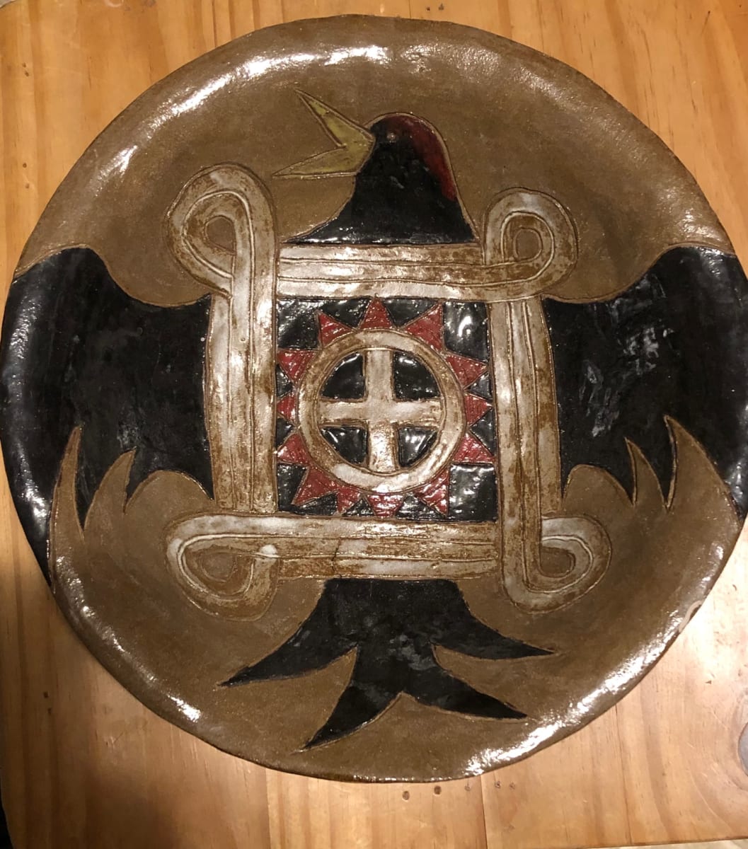 Bird Bowl by Jay Laxton  Image: Large Bowl with Black Bird and Southeastern Sun Symbol